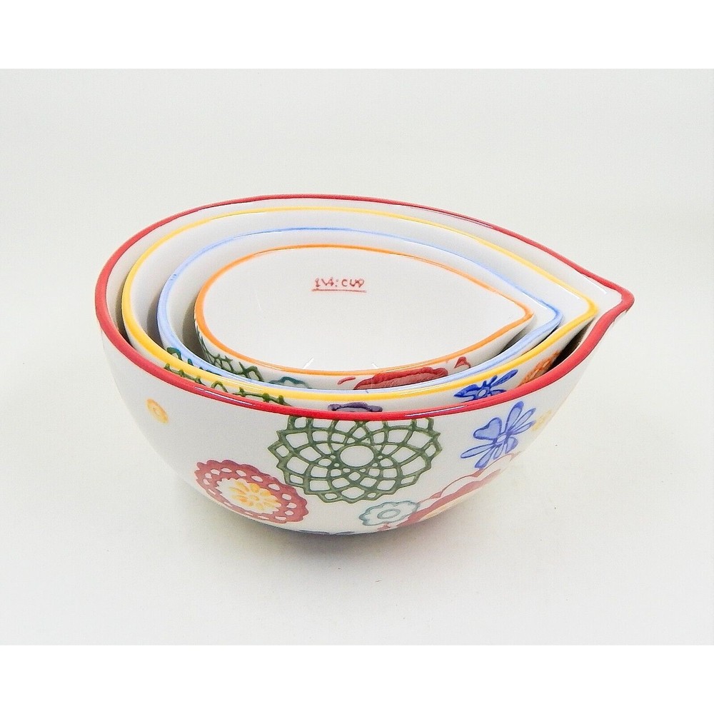 Pier 1 Imports Floral Hand Painted Stoneware Measuring Cups Set of 4